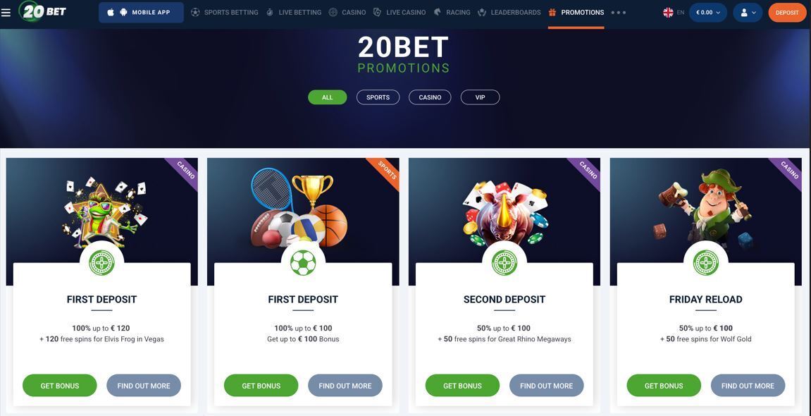 20Bet interface